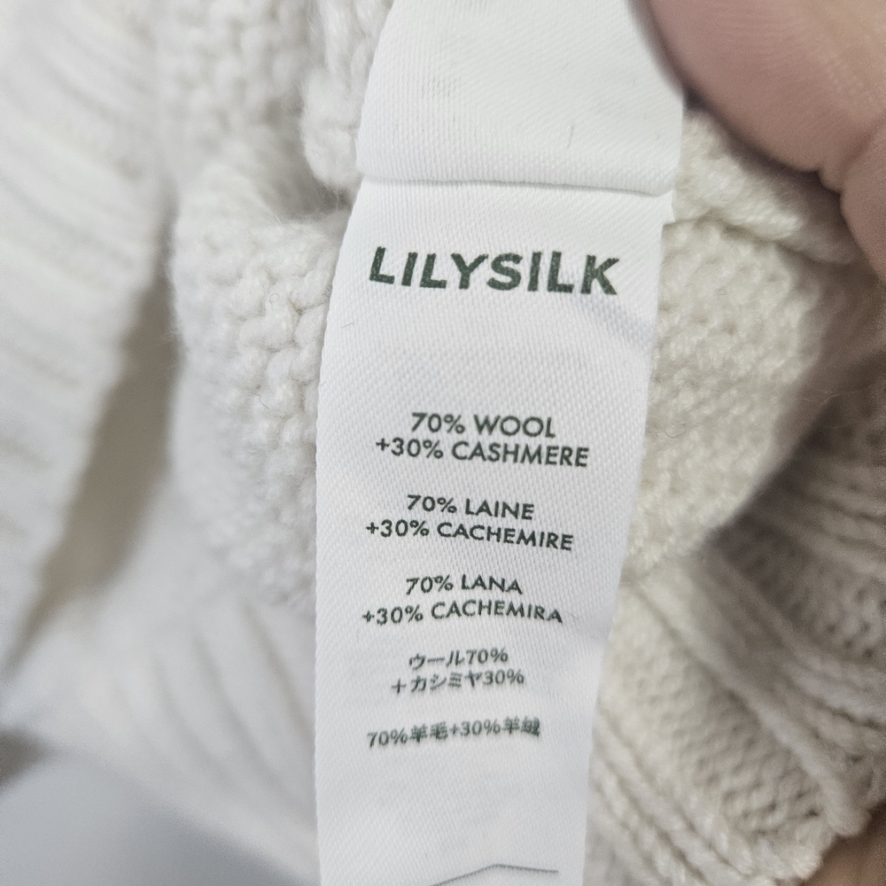 Lilysilk Fair Isle Crewneck Sweater XS  Wool Cashmere Off White Cable - Picture 8 of 12